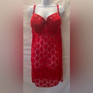 Smart & Sexy Sleepwear Size 44D Red Lace Chemise